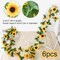 6Pcs Artificial Sunflower Garland – 7.5ft Silk Sunflower Hanging Vines with Green Leaves for Summer Home, Wedding, Party, and Garden Table Decor